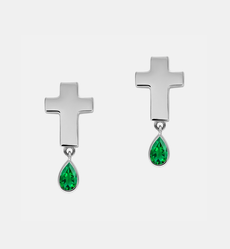 Stud Cross Earrings - Jesus Wept- Sterling Silver with Birthstone