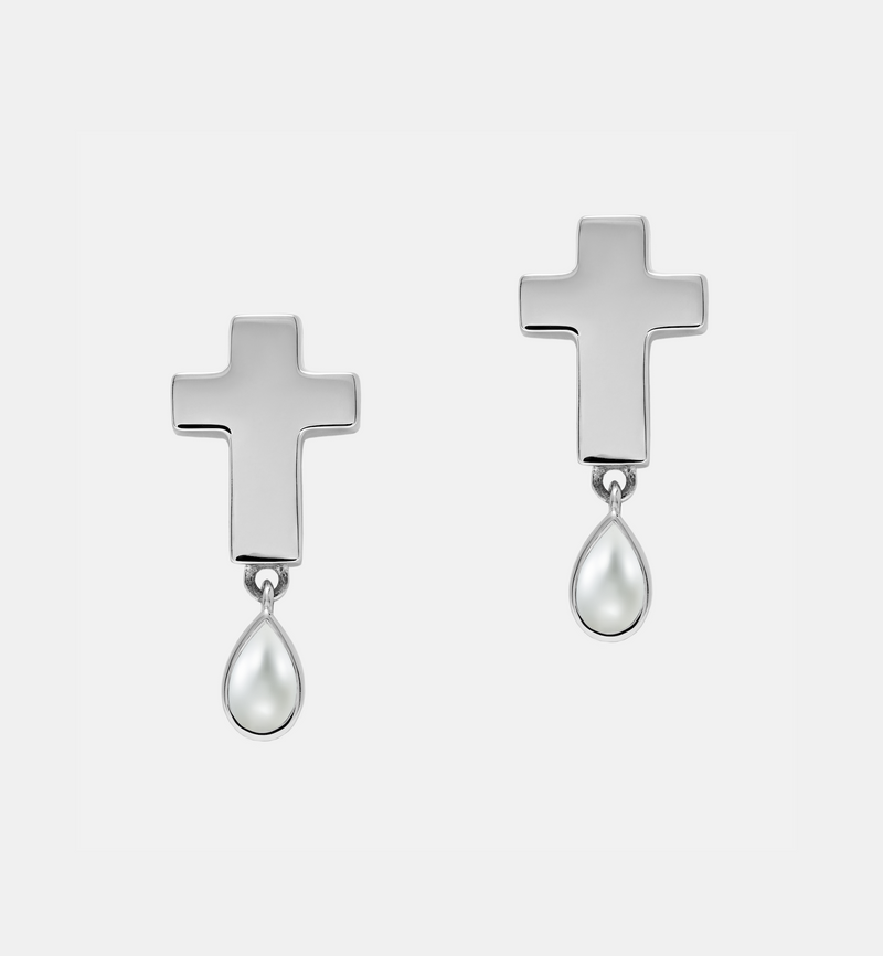 Stud Cross Earrings - Jesus Wept- Sterling Silver with Birthstone