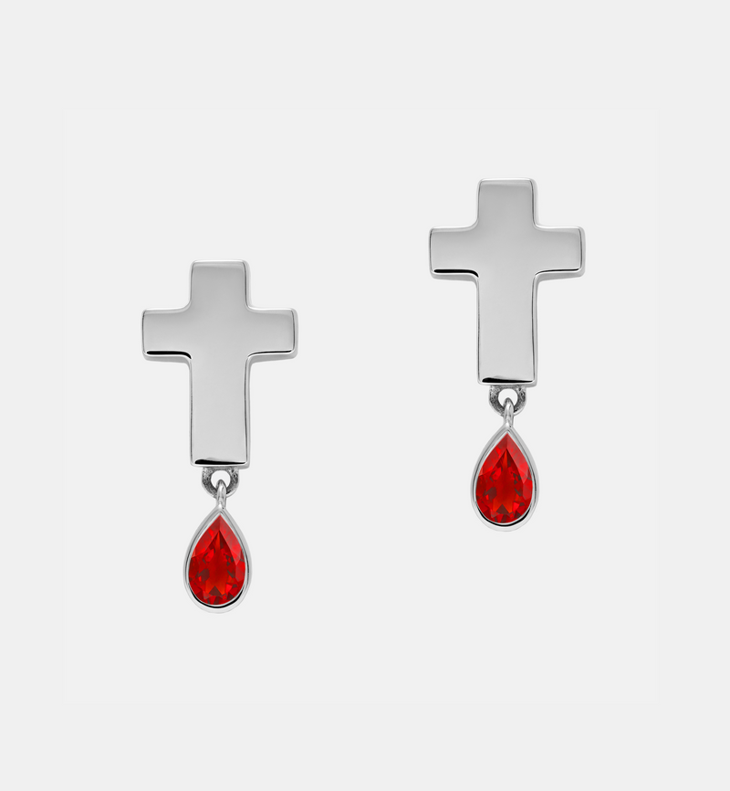 Stud Cross Earrings - Jesus Wept- Sterling Silver with Birthstone
