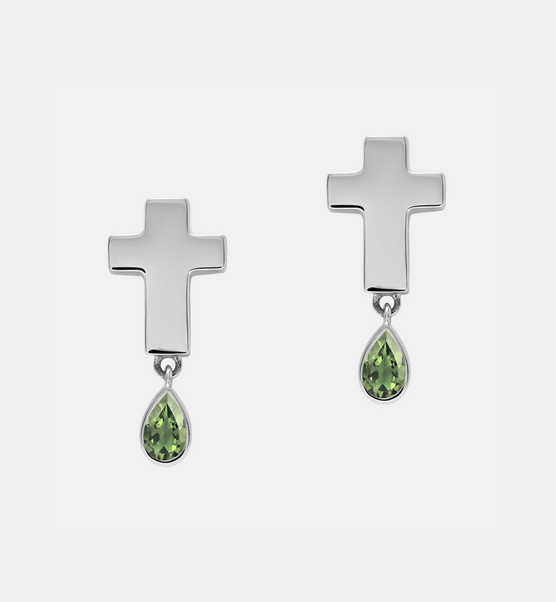 Stud Cross Earrings - Jesus Wept- Sterling Silver with Birthstone