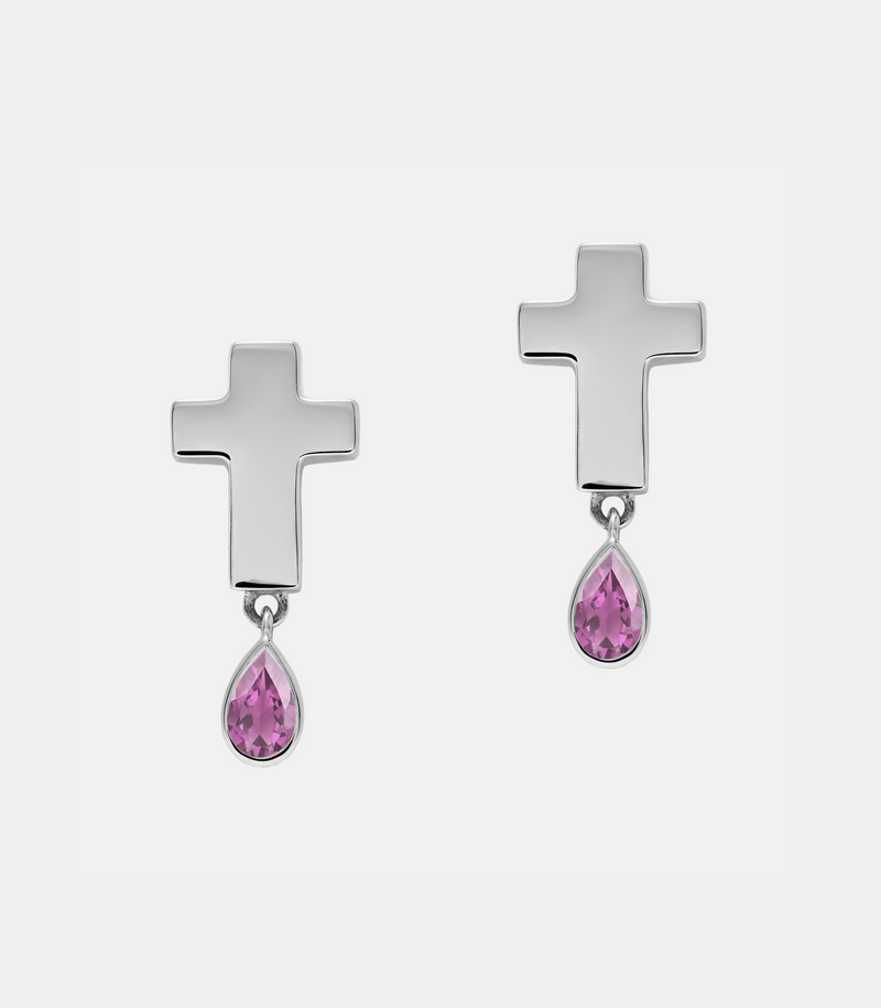 Stud Cross Earrings - Jesus Wept- Sterling Silver with Birthstone