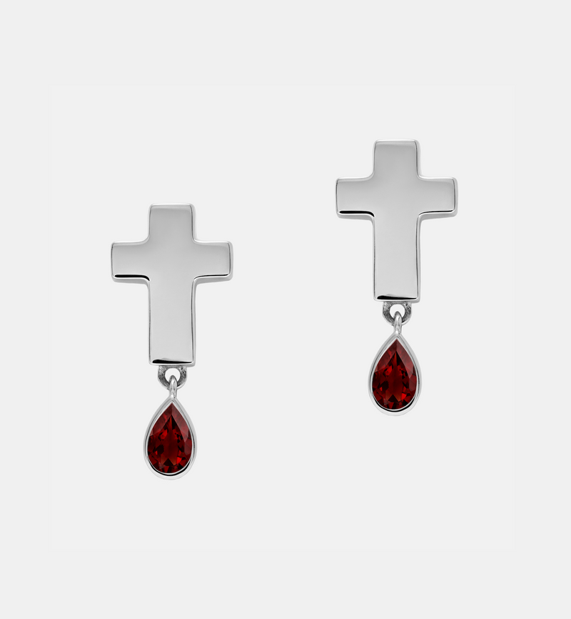 Stud Cross Earrings - Jesus Wept- Sterling Silver with Birthstone