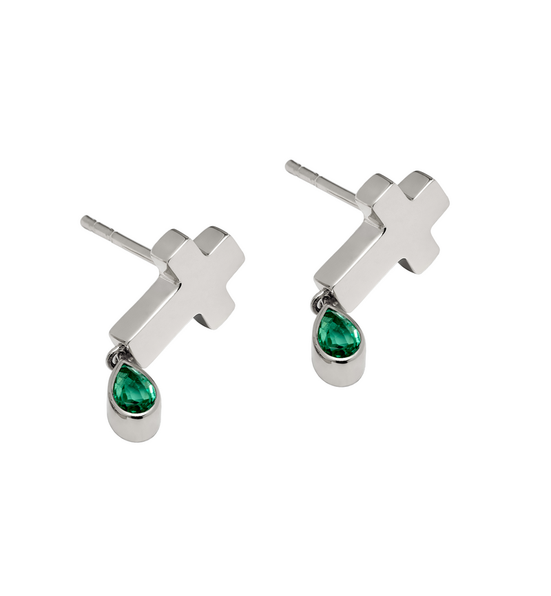 Stud Cross Earrings - Jesus Wept- Sterling Silver with Birthstone