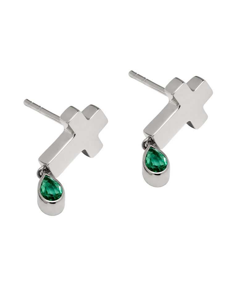 Cross Earring Studs in Sterling Silver with Birthstones | Jesus Wept