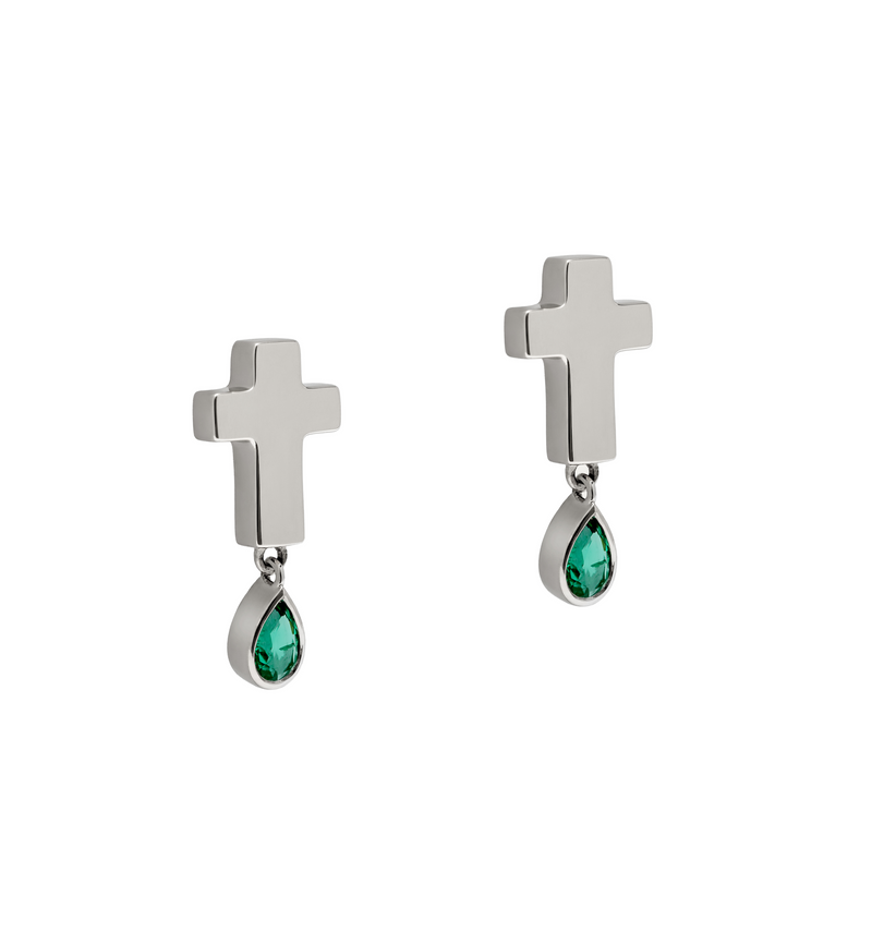 Stud Cross Earrings - Jesus Wept- Sterling Silver with Birthstone