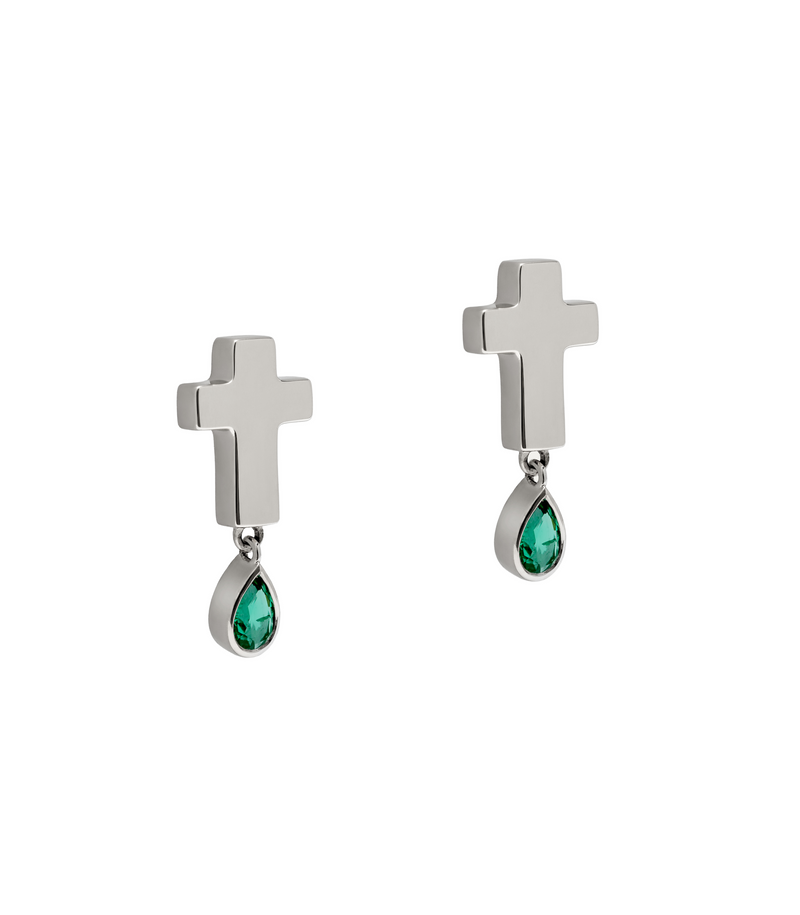 Cross Earring Studs in Sterling Silver with Birthstones | Jesus Wept