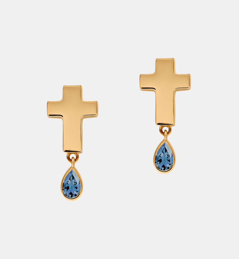 Stud Cross Earrings - Jesus Wept - Gold with Birthstone