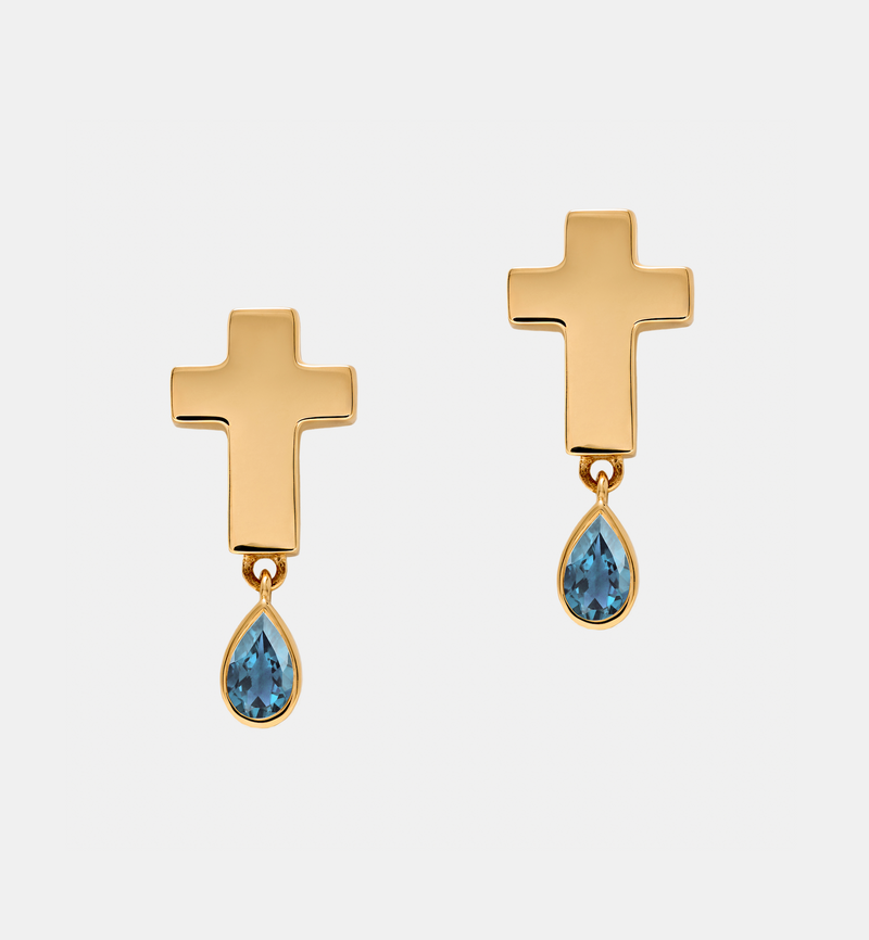 Stud Cross Earrings - Jesus Wept - Gold with Birthstone