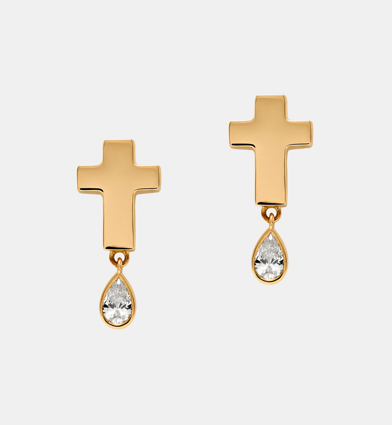 Stud Cross Earrings - Jesus Wept - Gold with Birthstone