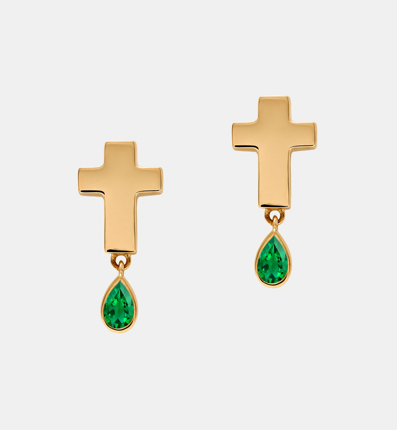 Stud Cross Earrings - Jesus Wept - Gold with Birthstone