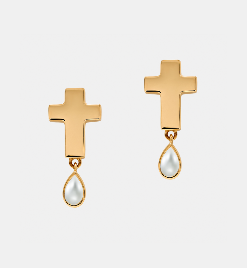 Stud Cross Earrings - Jesus Wept - Gold with Birthstone