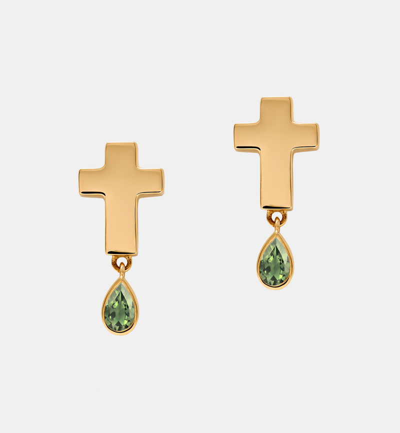 Stud Cross Earrings - Jesus Wept - Gold with Birthstone