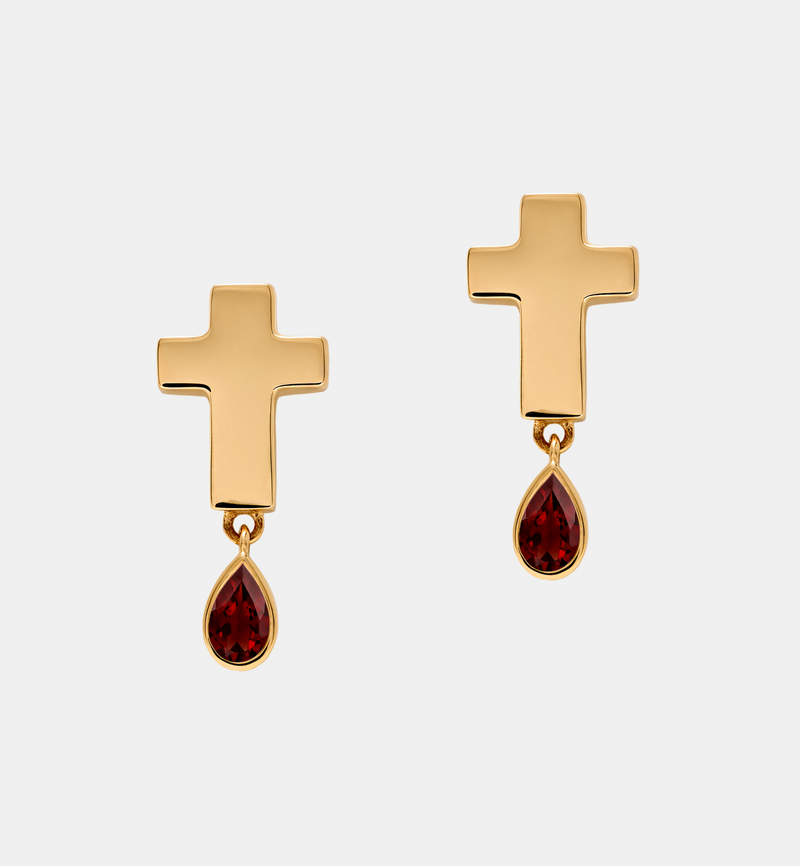 Stud Cross Earrings - Jesus Wept - Gold with Birthstone