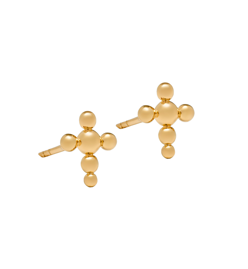 Stud Cross Earrings - Circle of Blessings - 18K Gold