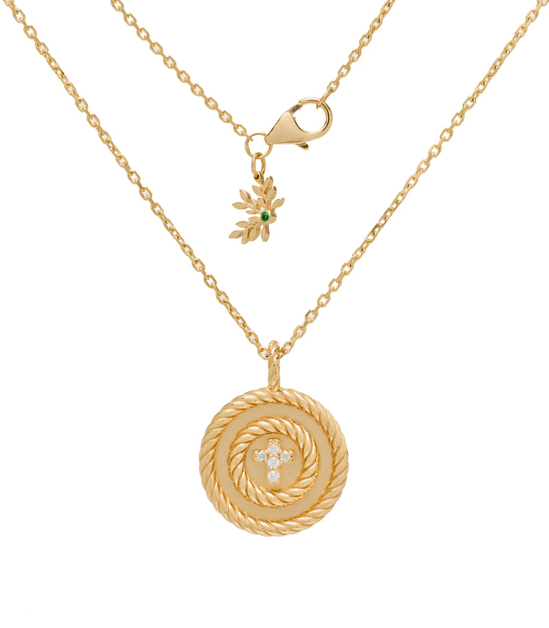 Cross Pendant - Holy Spiral - Gold with Diamonds - Small