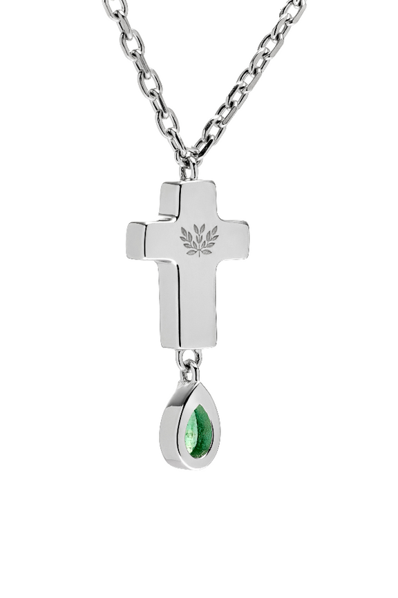 Double Layered Cross Necklace - Jesus Wept - Sterling Silver with Emeralds