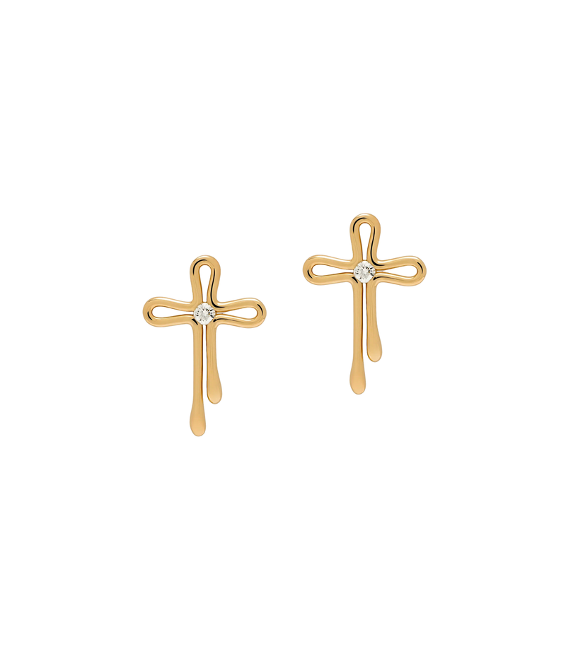 Stud Cross Earrings in 18K Gold with Diamonds | Tear Drops - Large