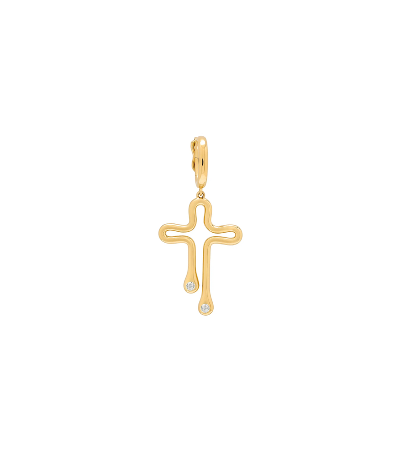 Cross Charm in 18K Gold with Birthstone | Tear Drops