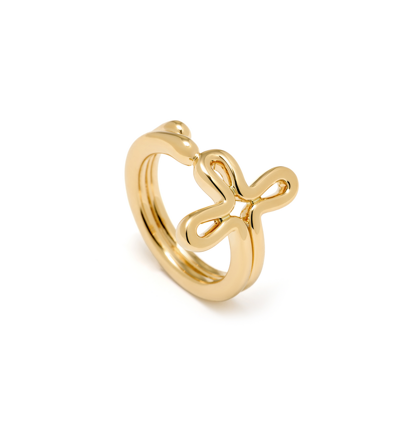 Cross Ring - Tear Drops - 18K Gold