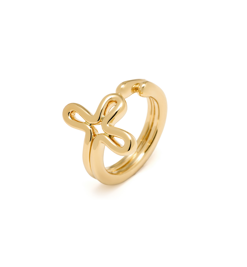 Cross Ring - Tear Drops - 18K Gold