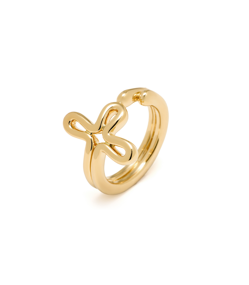 Cross Ring - Tear Drops - 18K Gold