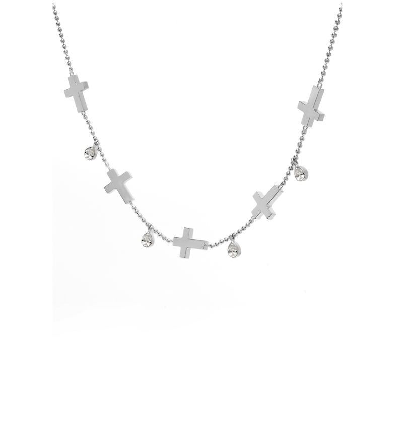 Ball Chain Cross Necklace - Jesus Wept - Sterling Silver with Diamonds