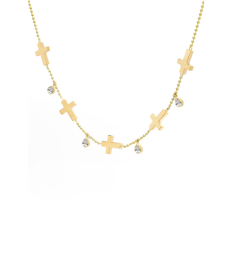 Ball Chain Cross Necklace - Jesus Wept - 18K Gold with Diamonds
