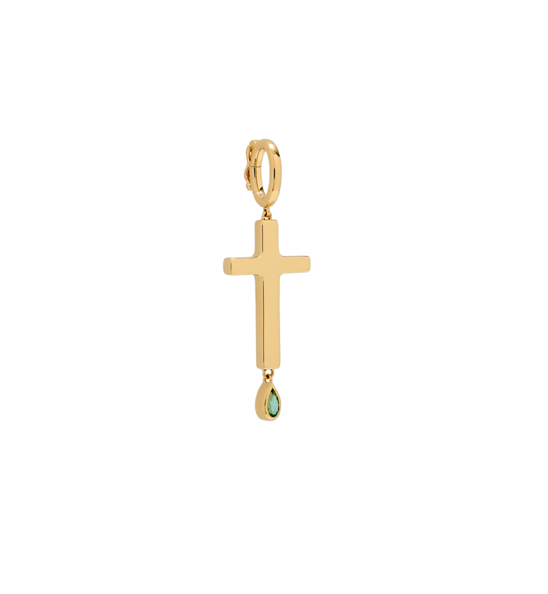 Birthstone Cross Charm - Jesus Wept - 18K Gold