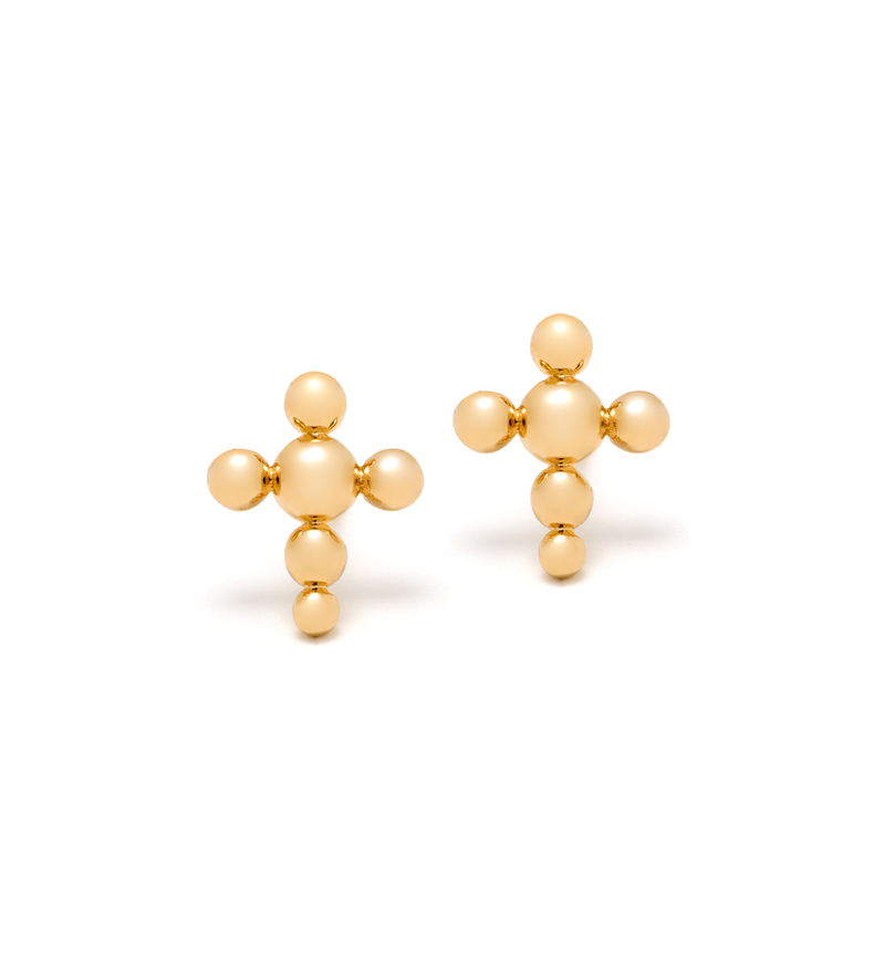 Stud Cross Earrings - Circle of Blessings - 18K Gold