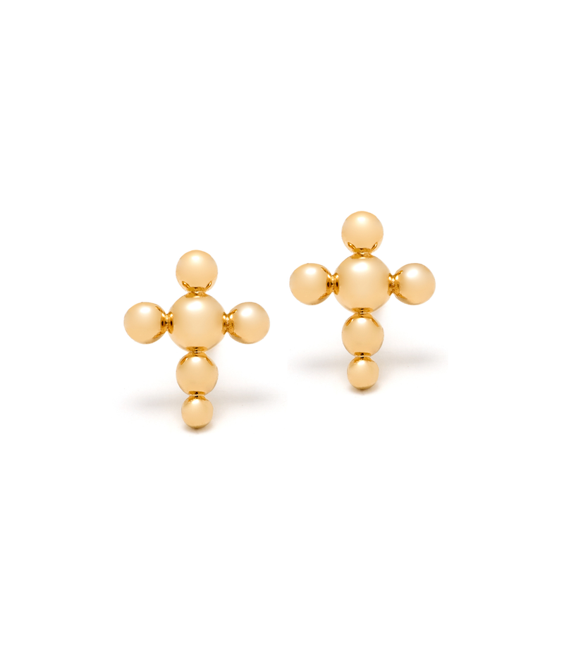 Stud Cross Earrings - Circle of Blessings - 18K Gold
