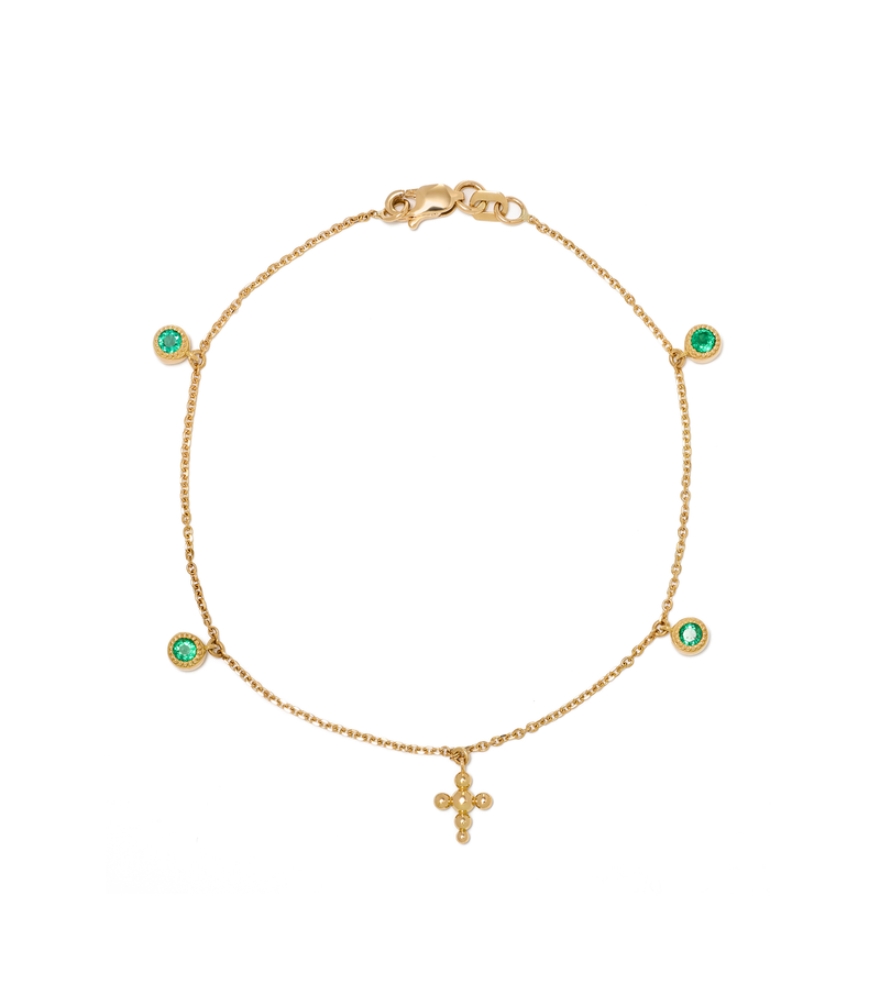 Station Cross Bracelet- Circle of Blessings - 18K Gold with Emeralds