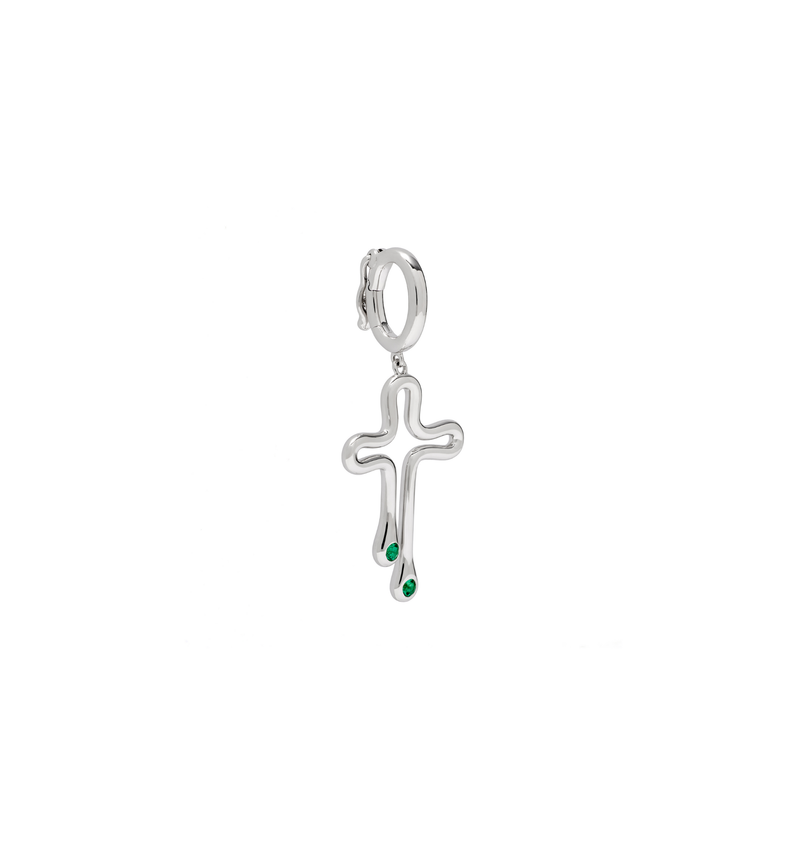 Birthstone Cross Charm - Tear Drops - Sterling Silver with Stones