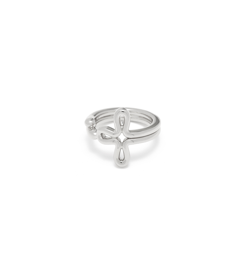 Cross Ring - Tear Drops - Sterling Silver