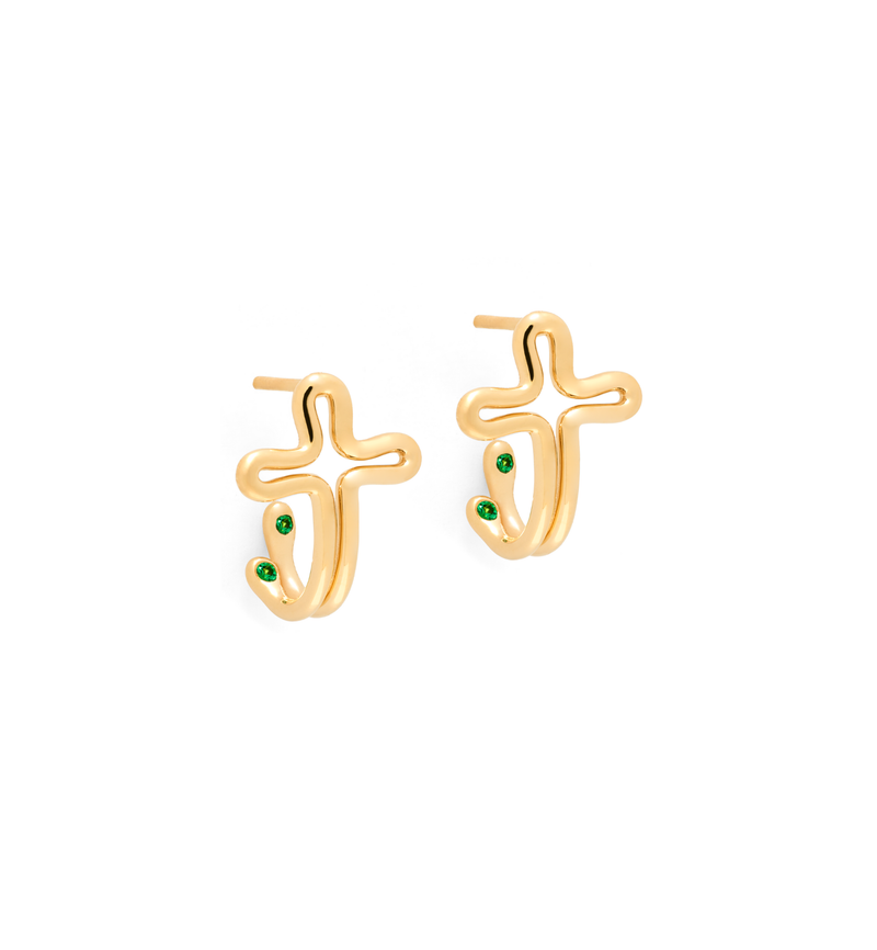 Hoop Cross Earrings-Tear Drops - 18K Gold