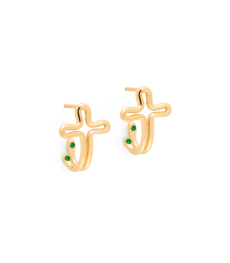 Hoop Cross Earrings-Tear Drops - 18K Gold