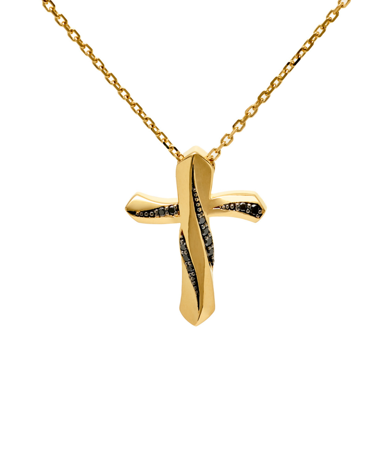 Cross Pendant - Twisted Path - Gold with Diamonds - Large