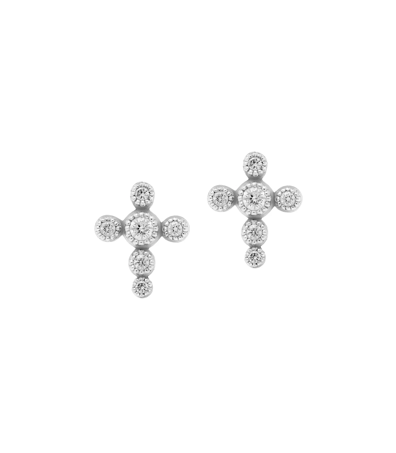 Stud Cross Earring - Circle of Blessings - Sterling Silver with Birthstone
