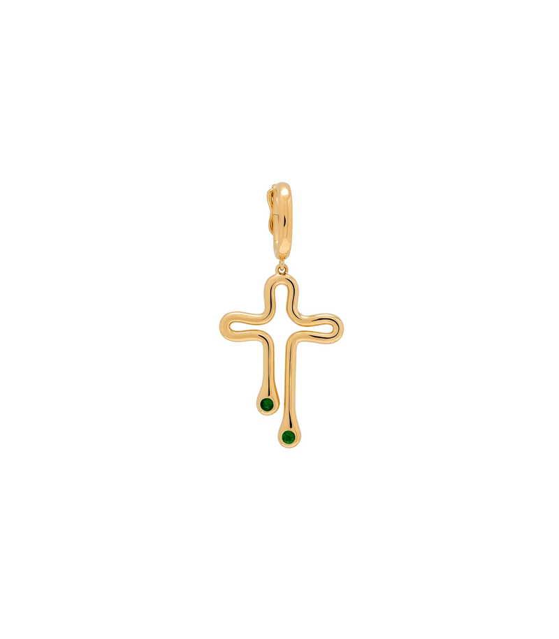 Birthstone Cross Charm - Tear Drops - 18K Gold with Stones