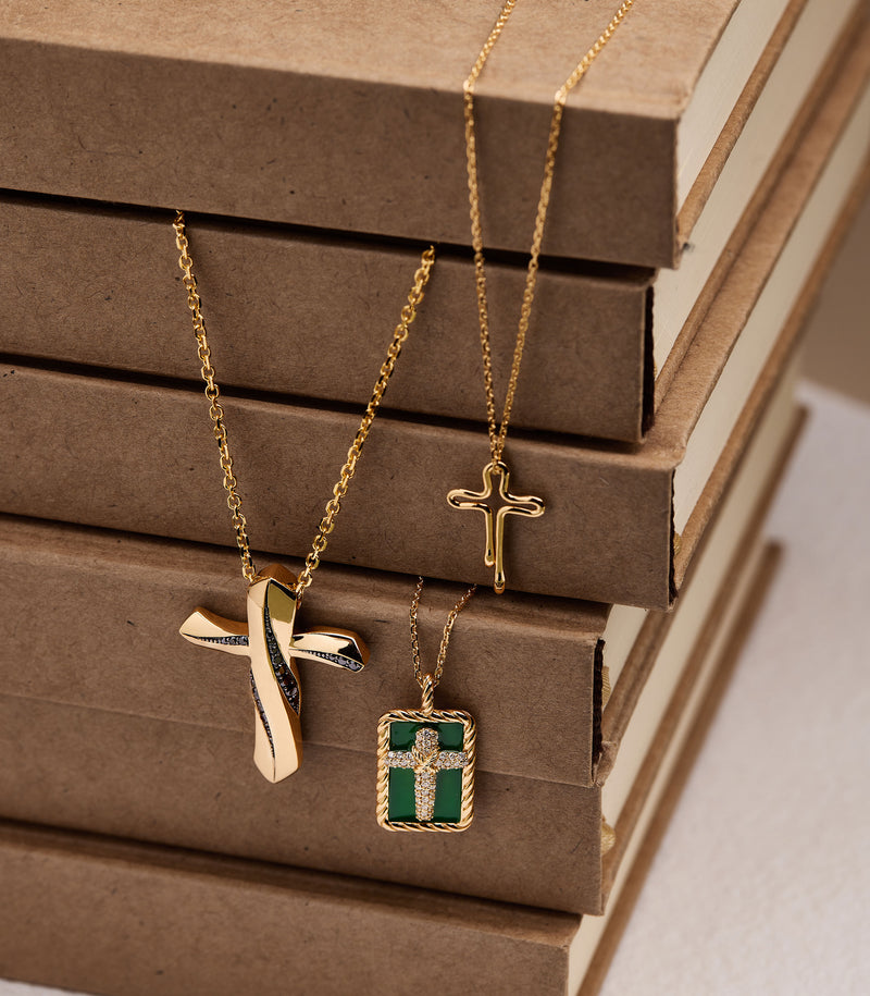 Cross Pendant - Tear Drops - Gold