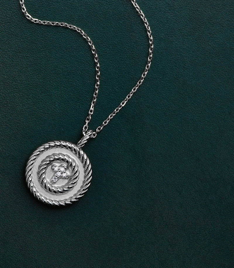 Cross Pendant - Holy Spiral - Sterling Silver with Diamonds - Small