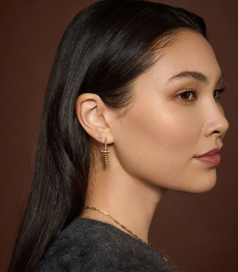 J Hoop Cross Earrings - Circle of Blessings - Gold - Large