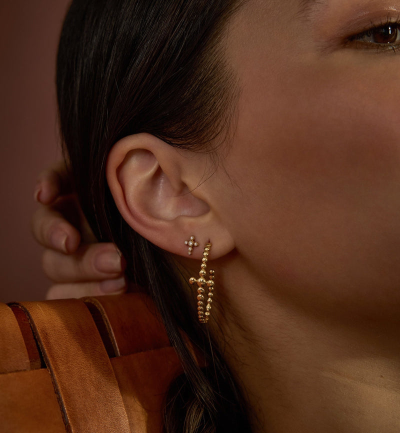 Stud Cross Earrings - Circle of Blessings - 18K Gold with Diamonds