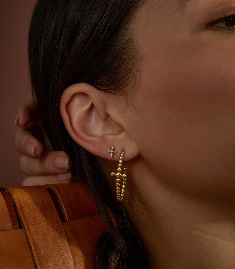 Stud Cross Earrings - Circle of Blessings - 18K Gold with Diamonds