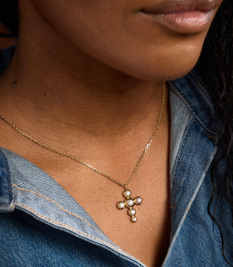 Cross Pendant - Circle of Blessings - Gold with Diamonds - Large