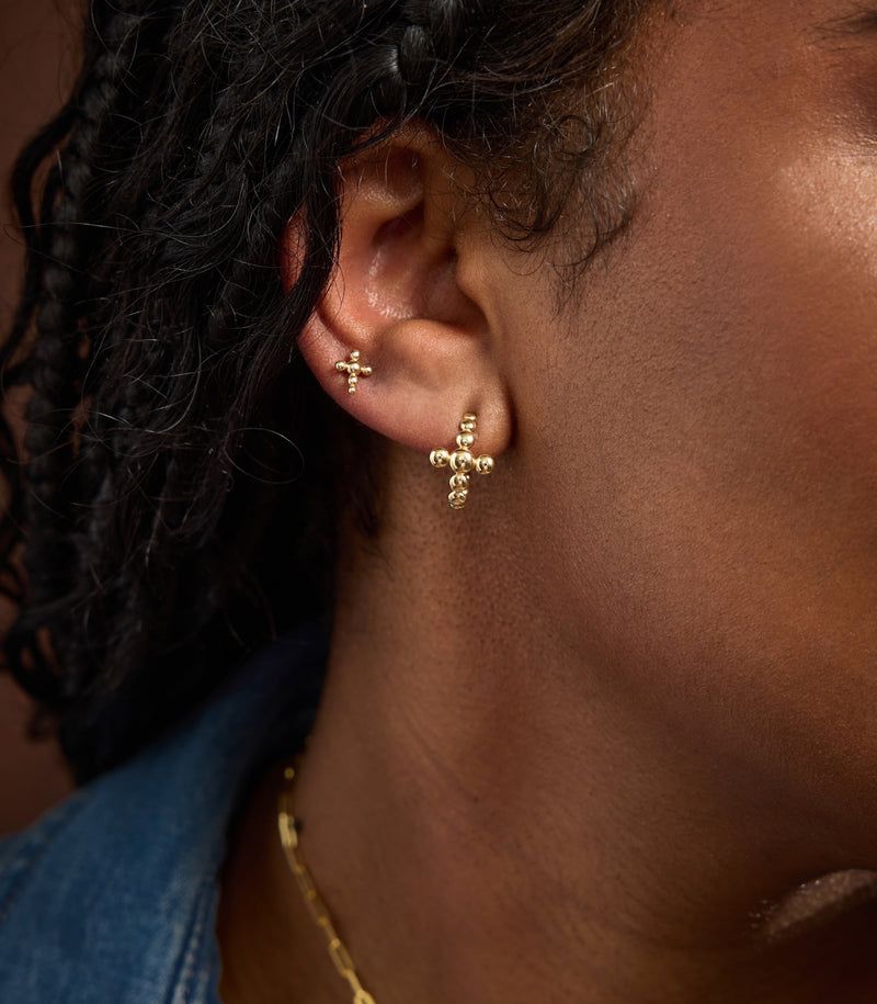 Stud Cross Earrings - Circle of Blessings - 18K Gold