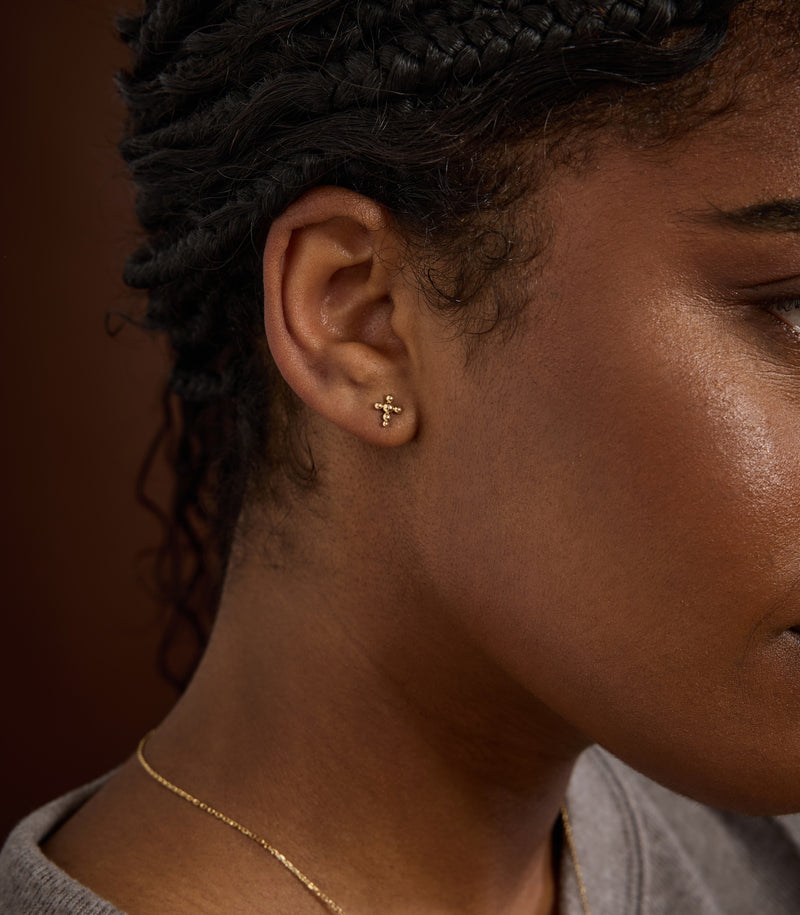 Stud Cross Earrings - Circle of Blessings - 18K Gold