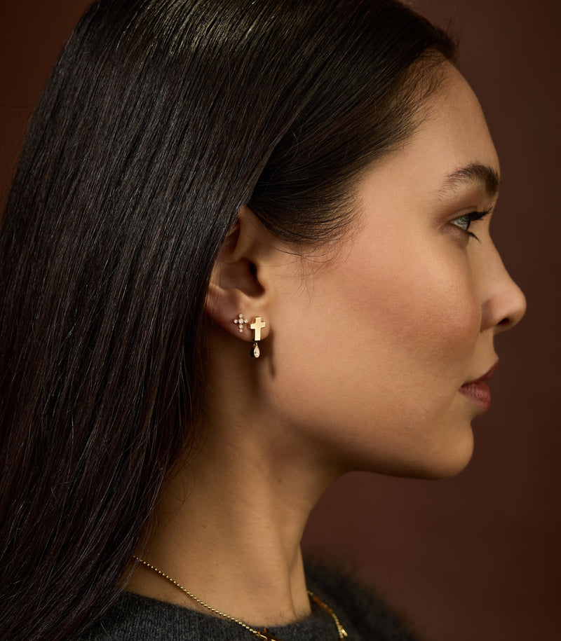 Cross Earring Studs in 18K Gold with Birthstone | Jesus Wept