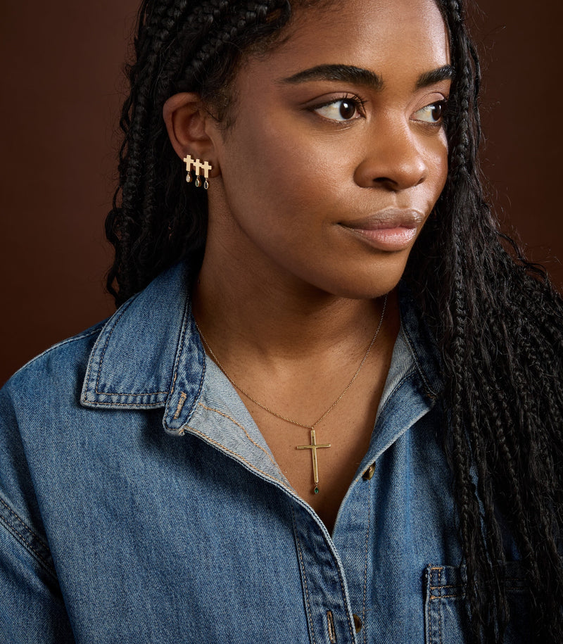 Cross Pendant - Jesus Wept - Gold with Emerald - Large