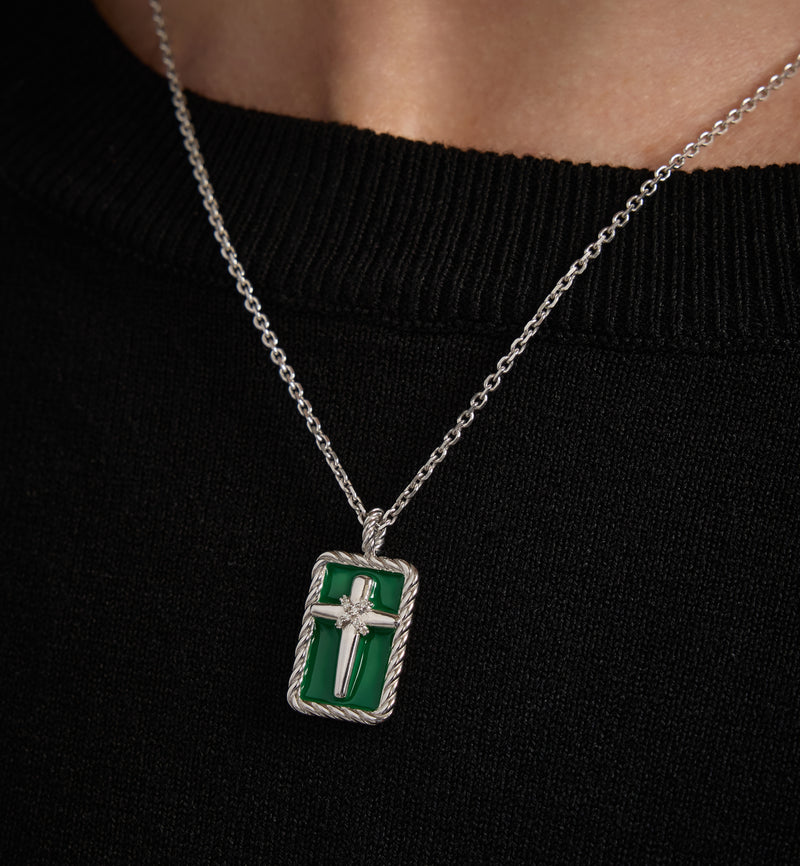 Cross Pendant - Rooted - Silver - Partial Diamonds