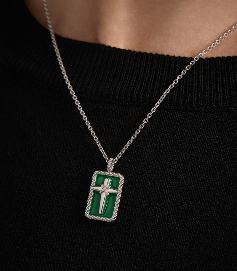 Cross Pendant - Rooted - Silver - Partial Diamonds